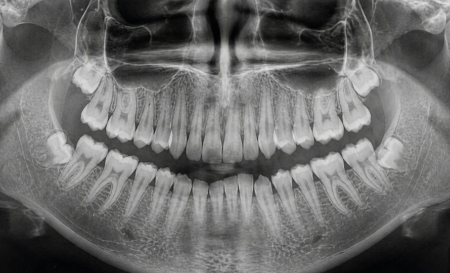 Panoramic dental x-ray used to plan wisdom teeth removal